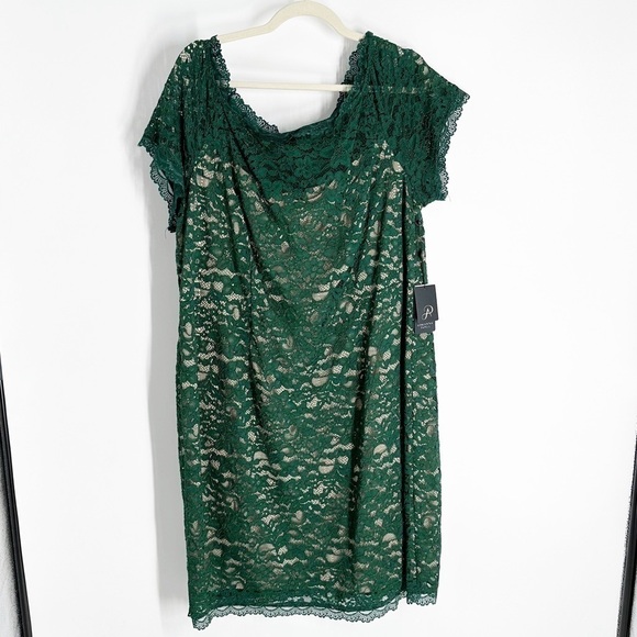 NWT Adrianna Papell Aubrey lace off shoulder hunter green dress sz 20W - Picture 3 of 7
